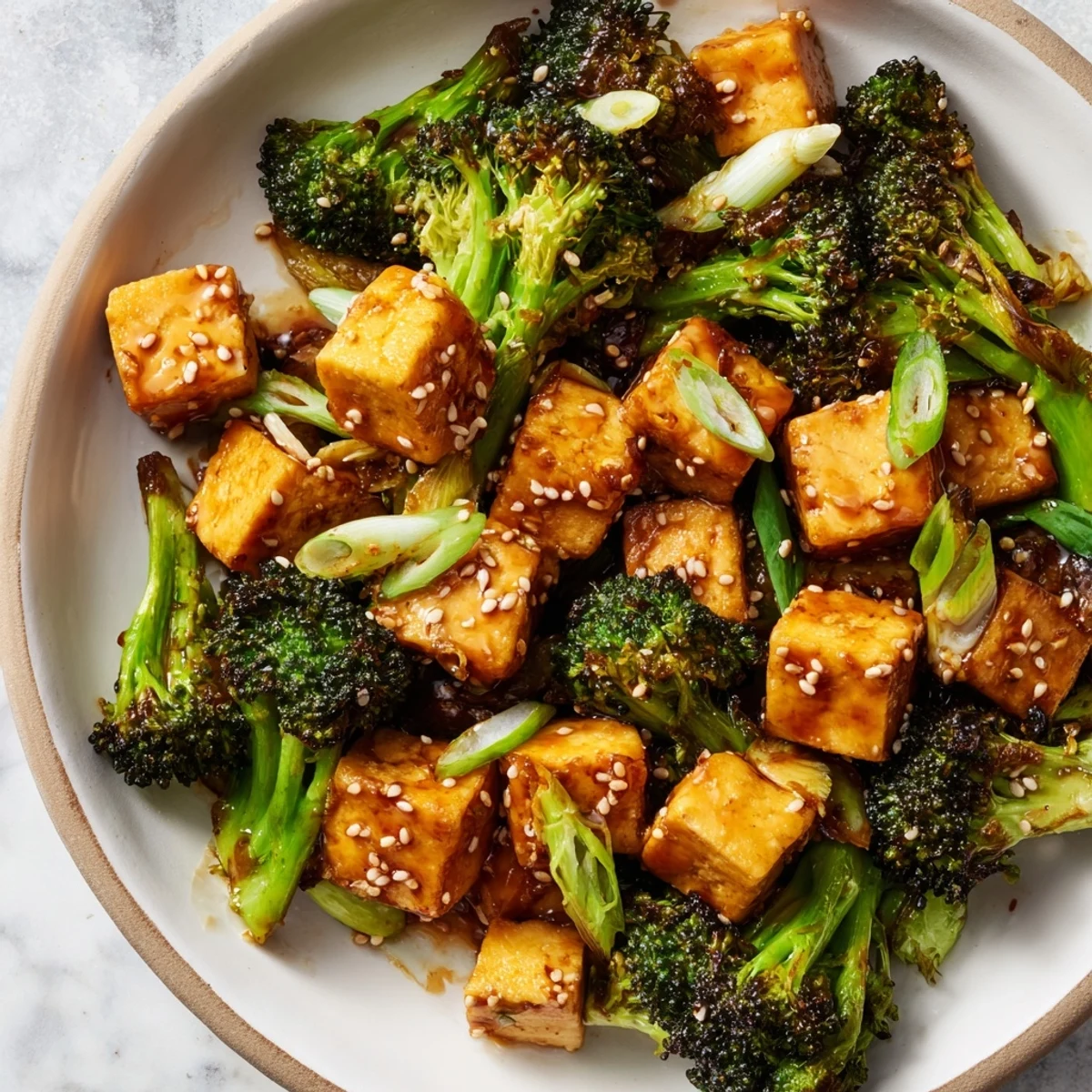 Vibrant image of Sesame Tofu & Broccoli, with toasted sesame seeds, offering a flavorful, healthy meal.