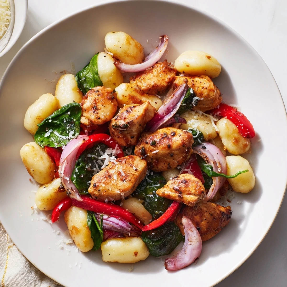 Golden Cajun-Spiced Chicken & Gnocchi brimming with tender chicken, vibrant veggies, and fluffy gnocchi.