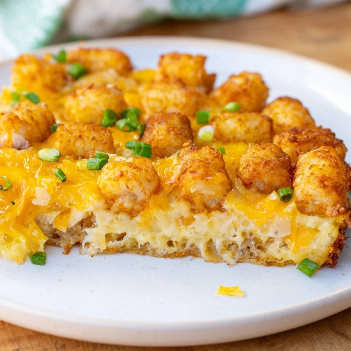 Golden-topped Tater Tot Frittata, bubbly cheese and tender eggs baked with crispy tater tots.