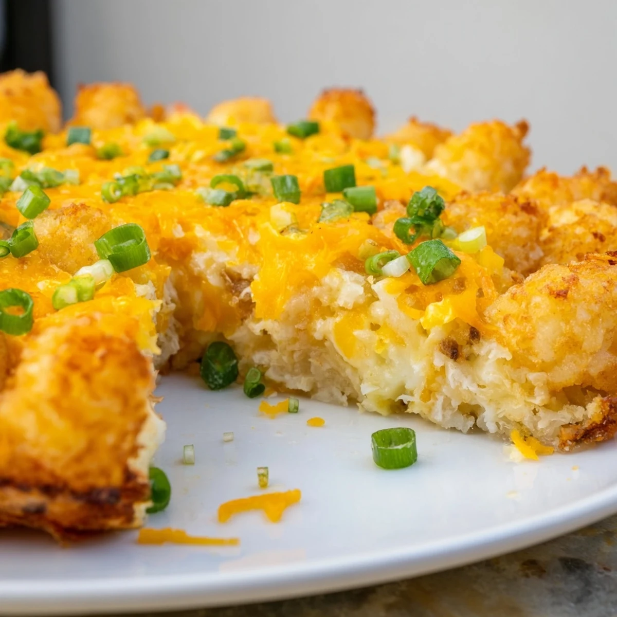 A family-friendly Tater Tot Frittata, showcasing a cheesy, egg-filled bake served hot from the oven.