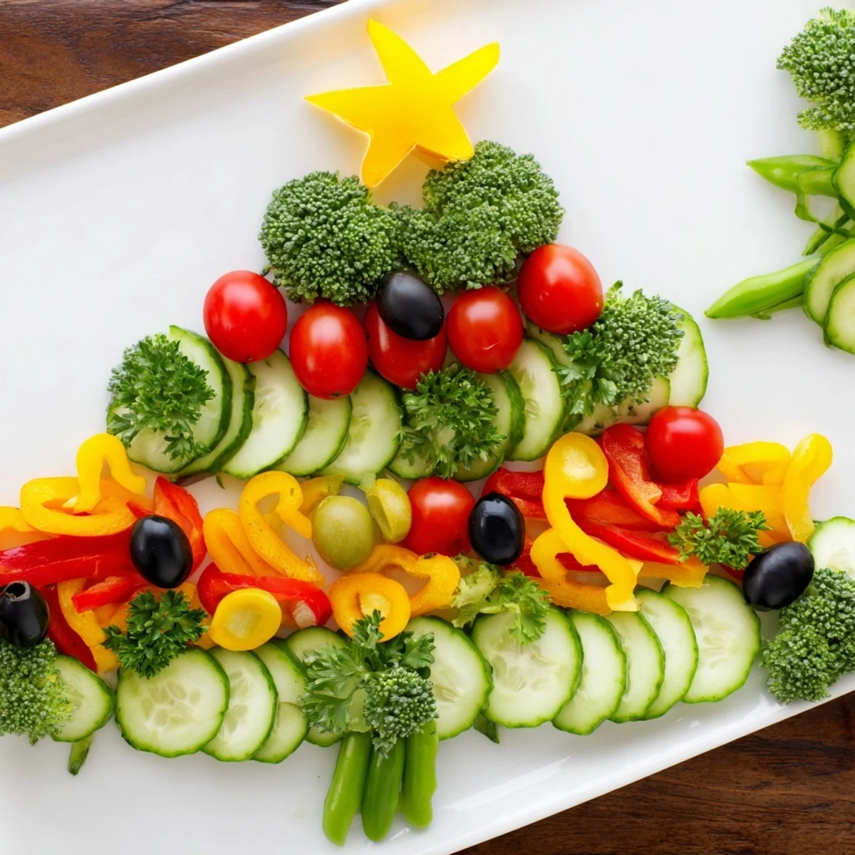 A visually stunning Healthy Christmas Veggie Platter Tree: fresh vegetables arranged in a festive, delicious display.