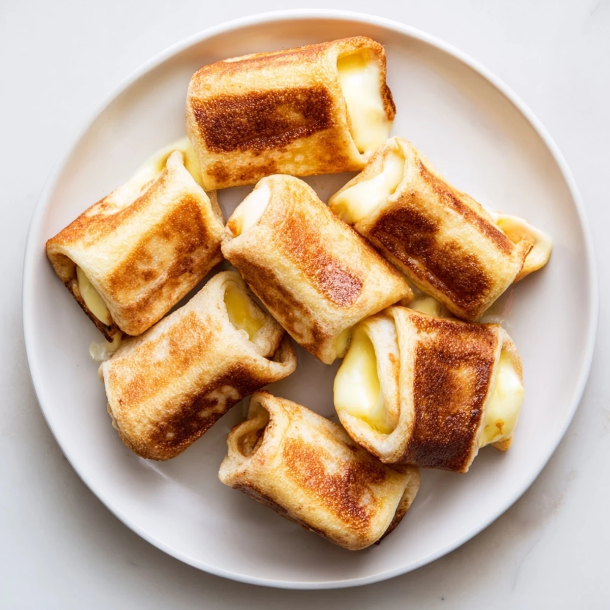 Warm and melty, with bubbling cheese inside: a delightful close-up of the Easy Christmas Grilled Cheese Rollups.