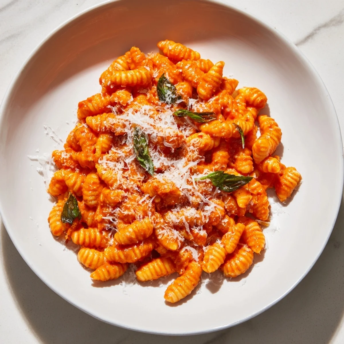 A steaming bowl of Spicy Vodka Sauce Ditalini, rich and creamy, ready to enjoy.