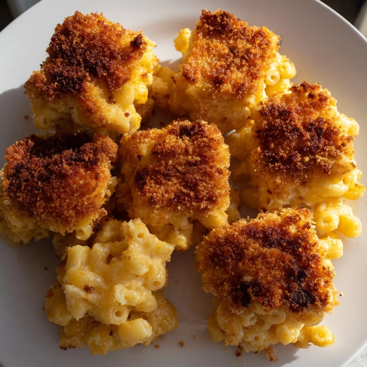 Golden-brown ditalini mac and cheese bites, ready to enjoy as a flavorful, cheesy appetizer.