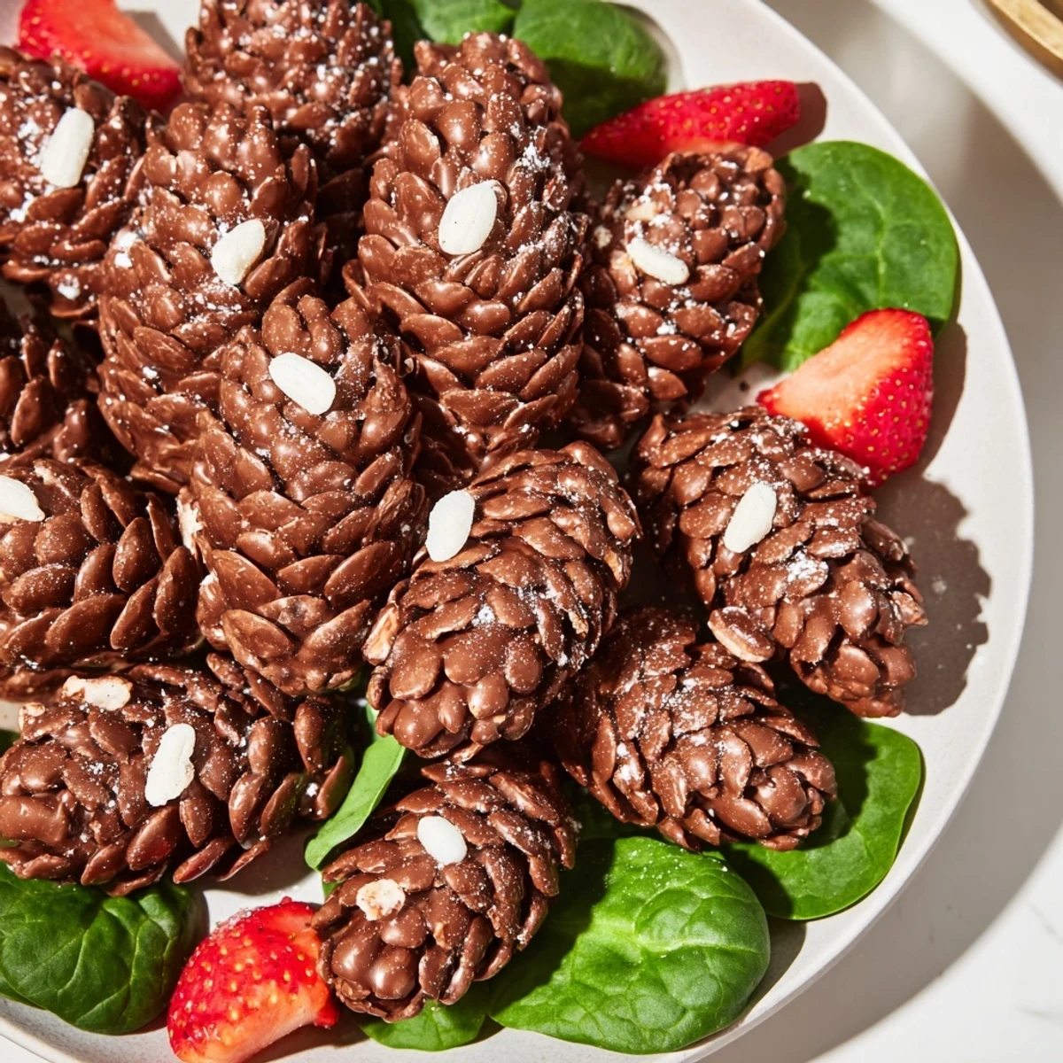 Crunchy Coco Pops and chocolate transform into fun pinecone shapes in this sweet dessert salad.