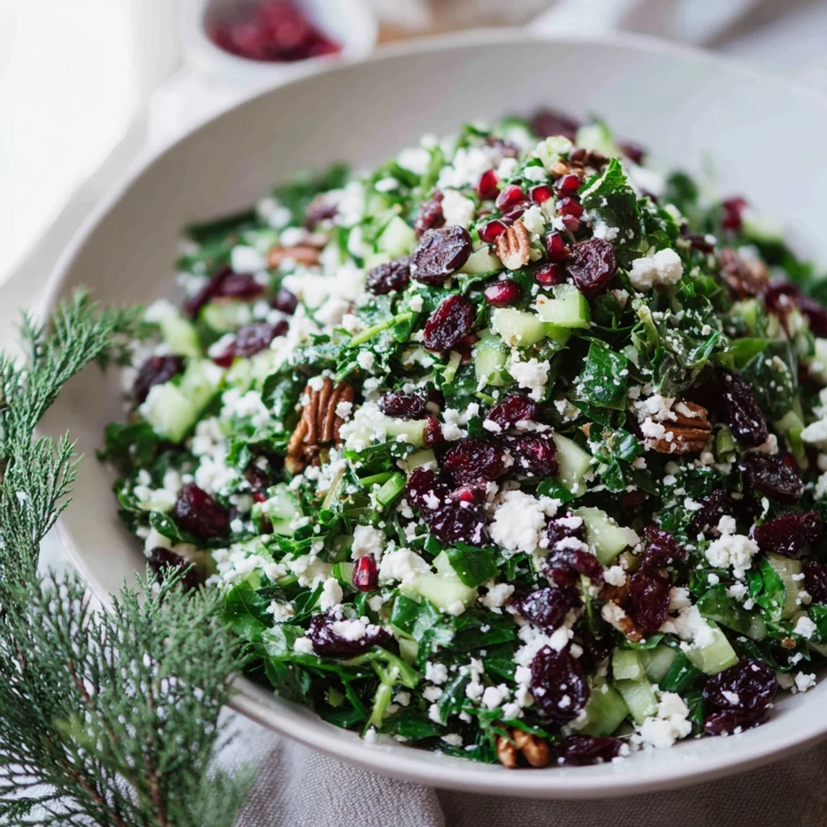 Vivid image of the Cranberry & Feta Cheese Tree Dip Salad: Creamy feta cheese and colorful cranberries dot the festive tree shape.
