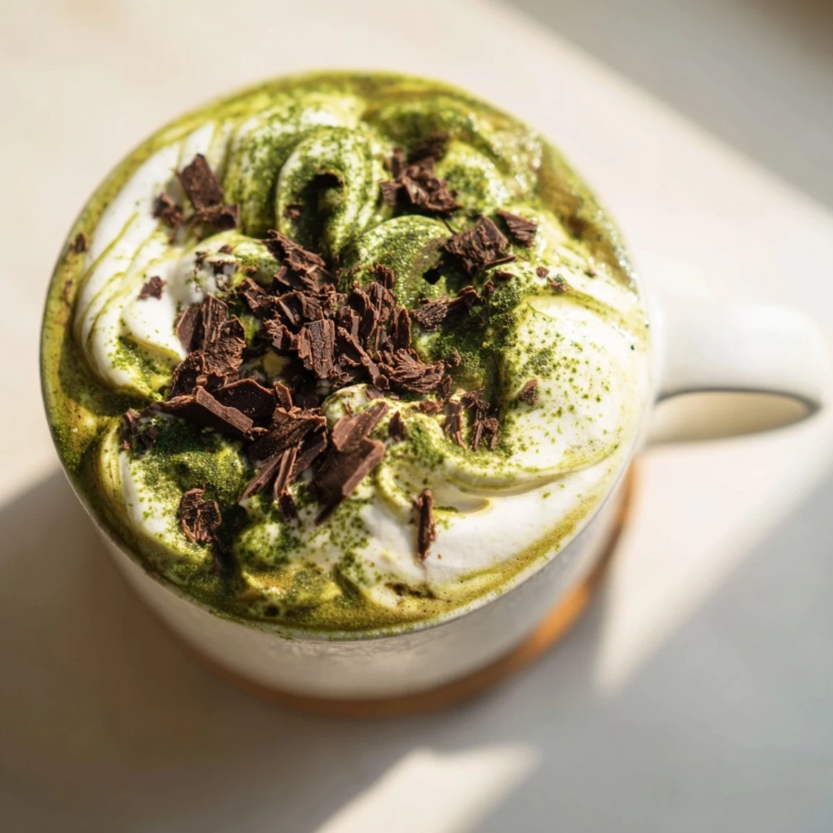 This warm Matcha Hot Cocoa Protein Mug recipe shows frothy deliciousness—the ideal breakfast or snack.