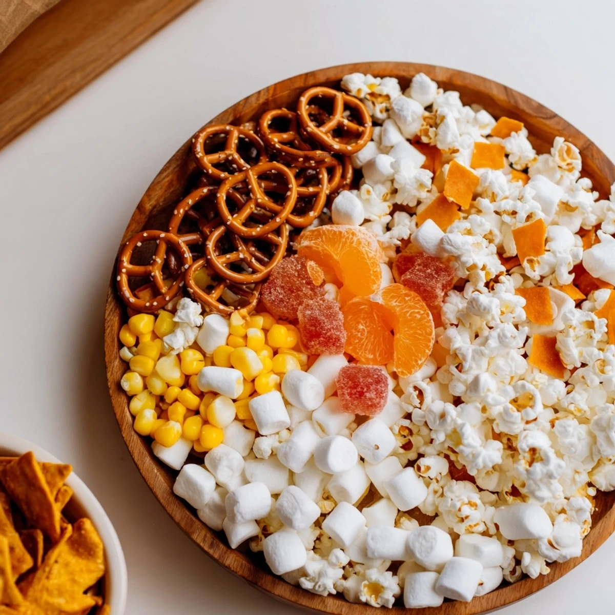 Festive Candy Corn Spooky Board arranged with colorful Halloween treats, a delicious snack platter.