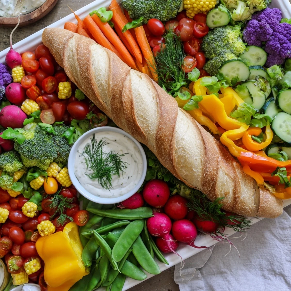 Vibrant Cornucopia Veggie Board overflowing with colorful vegetables, perfect for a festive and healthy appetizer.