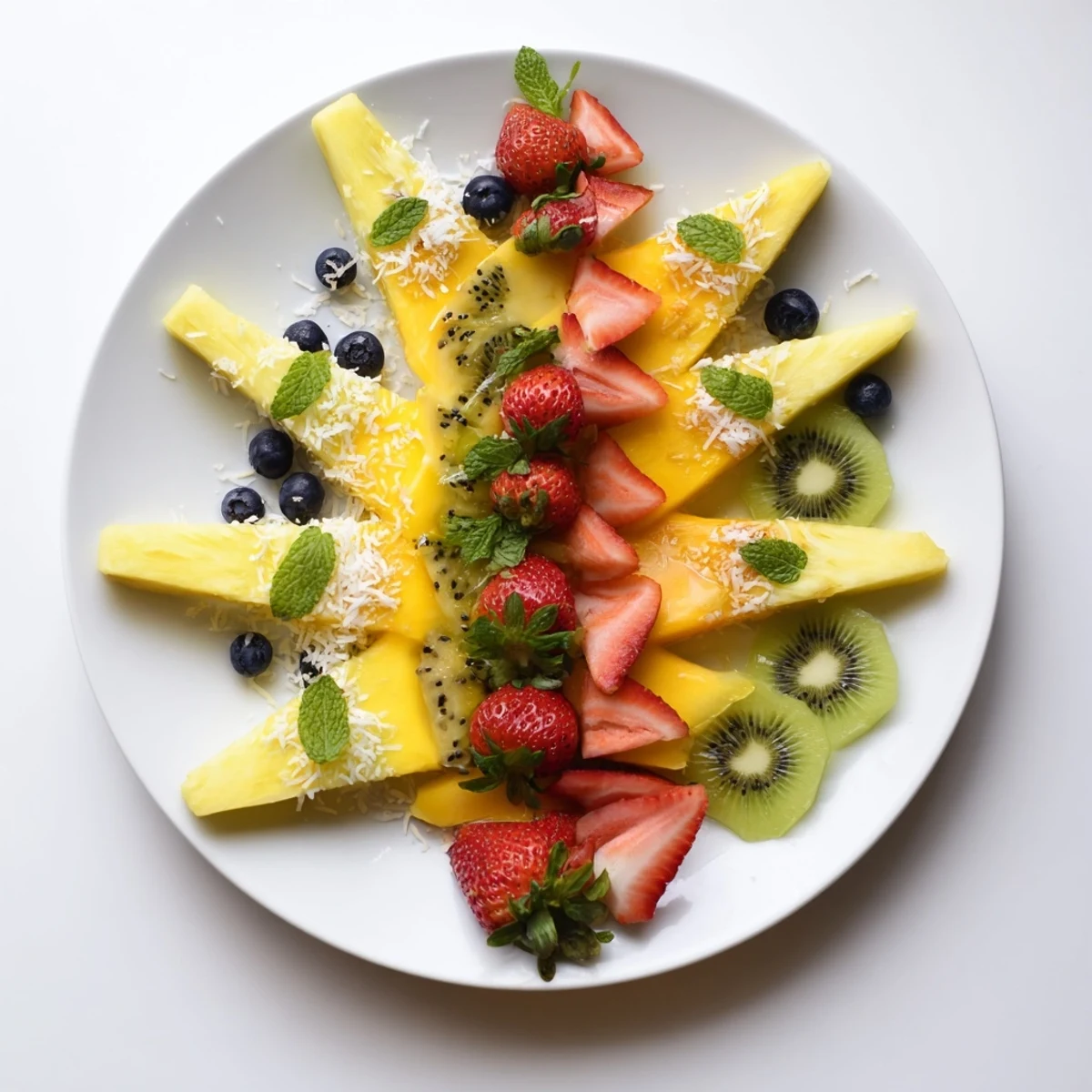 Fresh Tropical Pineapple Sun Fruit Platter boasting vibrant colors and juicy, sweet flavors for a summer treat.