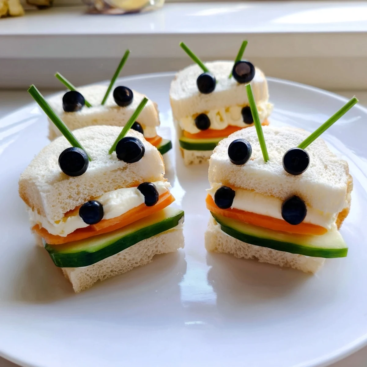 A playful view of bee sandwiches, a colorful appetizer featuring sweet and savory ingredients.