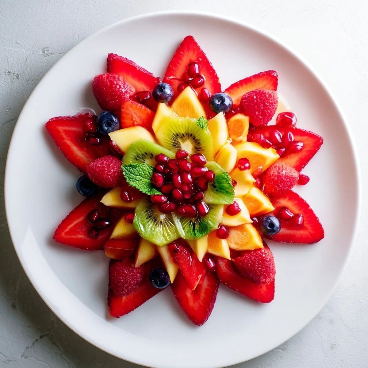 Festive Poinsettia Fruit Bowl featuring vibrant red berries is arranged beautifully on a platter.