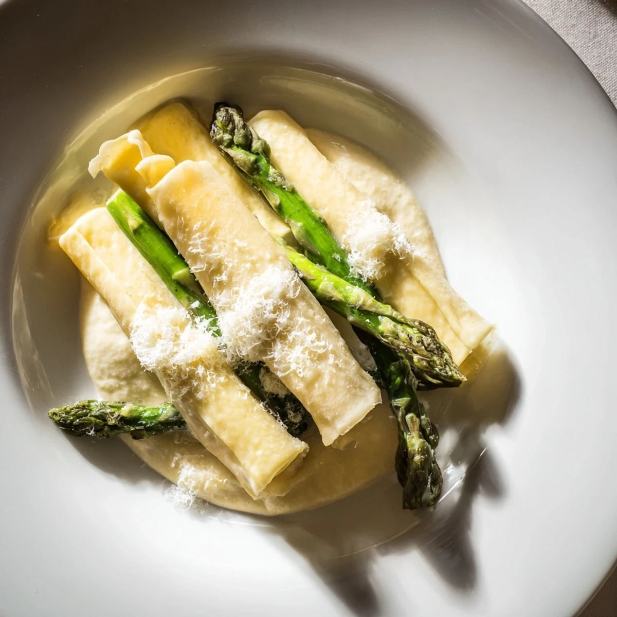 Elegant star shaped asparagus bundle wraps featuring a crispy pastry exterior and seasoned vegetable interior.