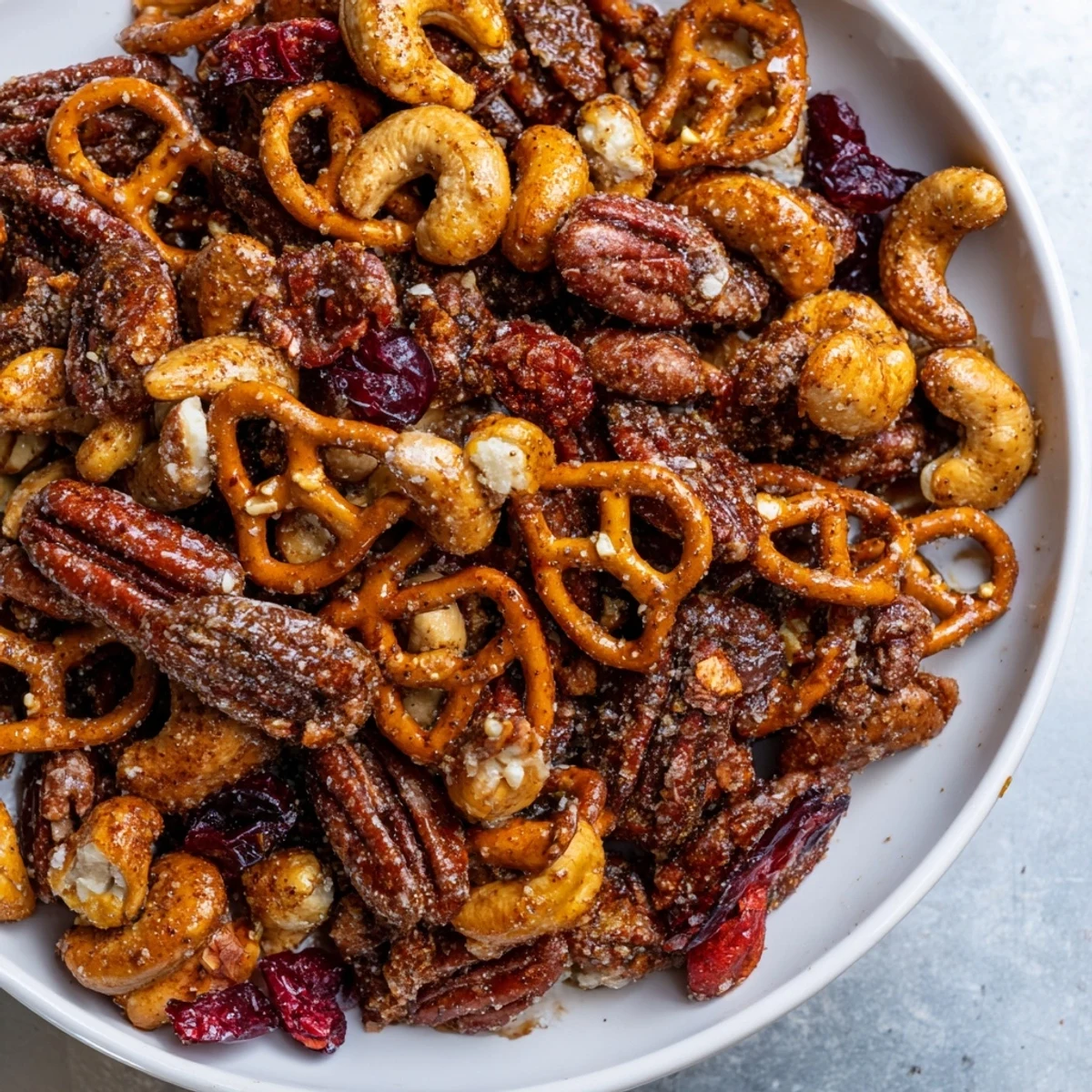 Golden, roasted nuts and crunchy pretzels blend in this inviting Sweet and Salty Holiday Nut Bowl.