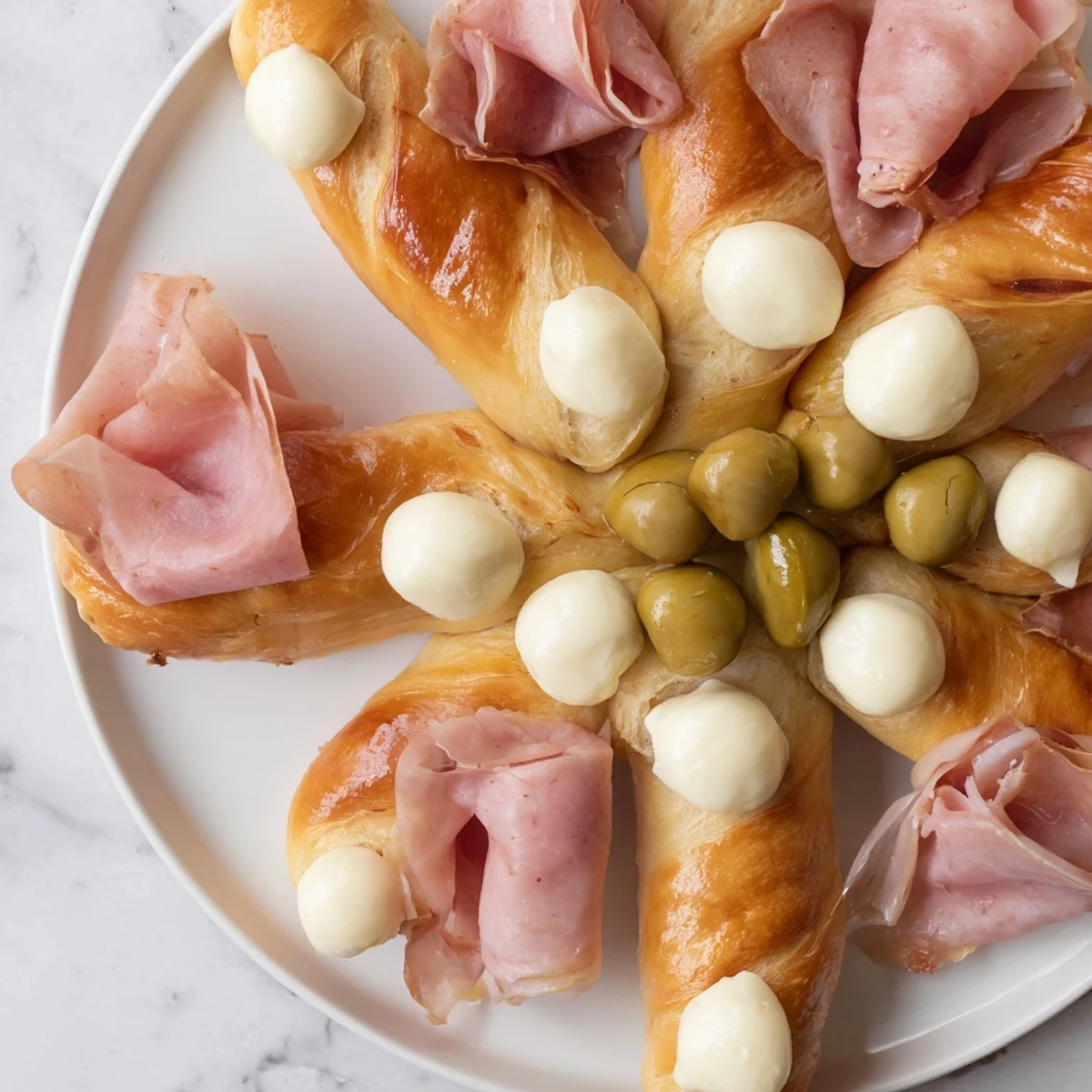 Vibrant fractal tree branching bread platter appetizer brimming with meats, cheeses, and colorful vegetables for sharing.