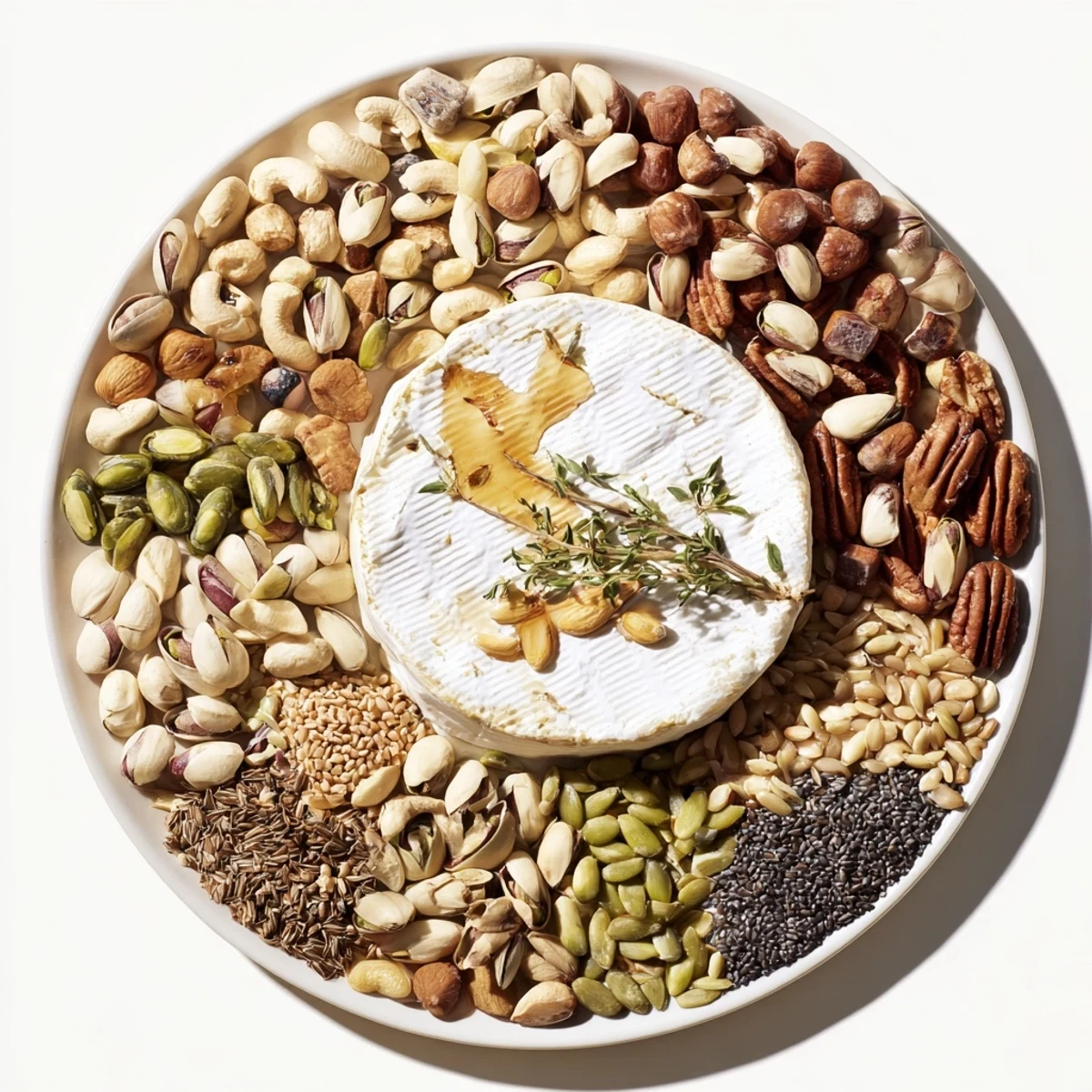 Magnificent The Labyrinth appetizer: a maze of vibrant nuts and seeds leading to creamy cheese.