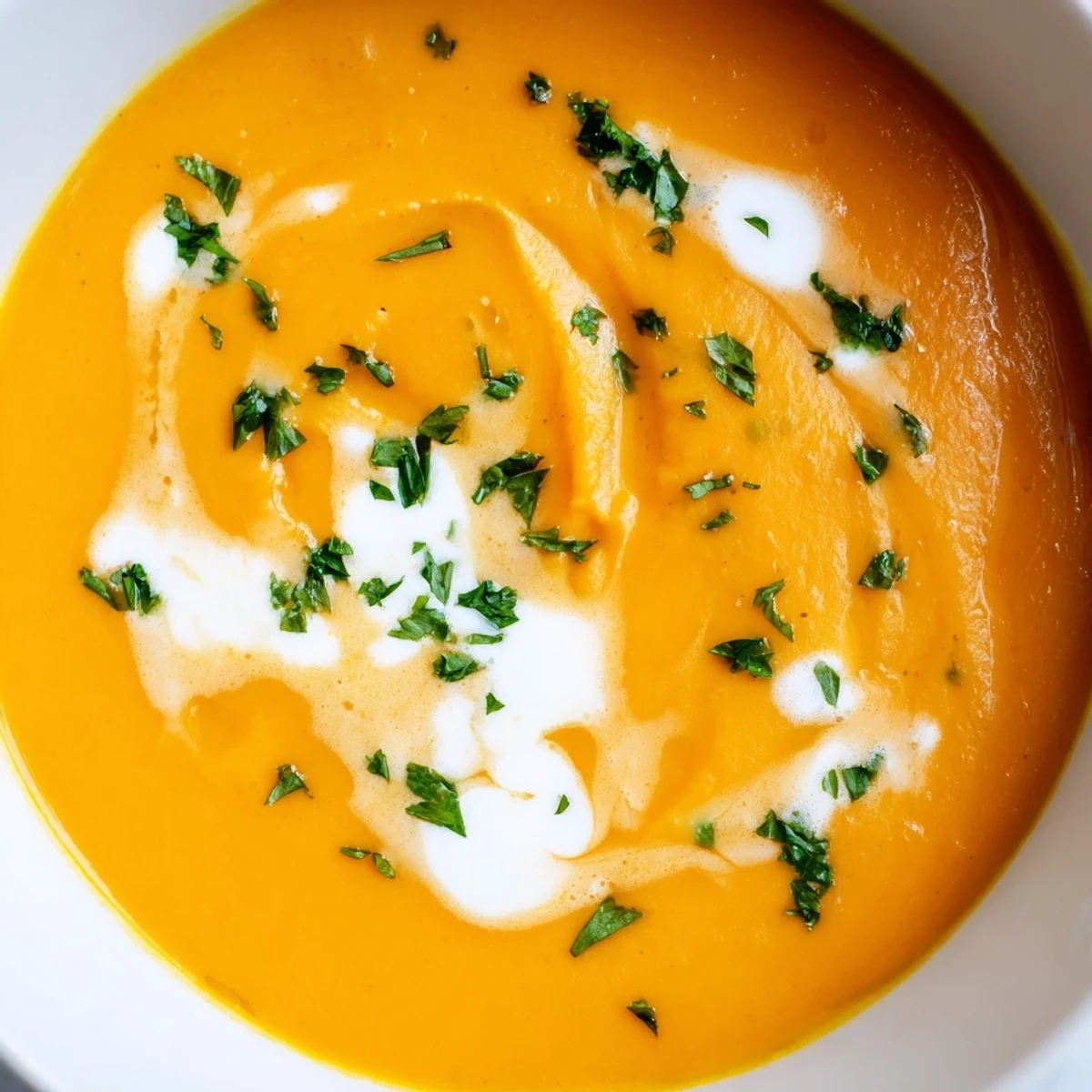A warm bowl of Sweet Maple Carrot Soup with a delicate sweet-and-savory flavor profile.