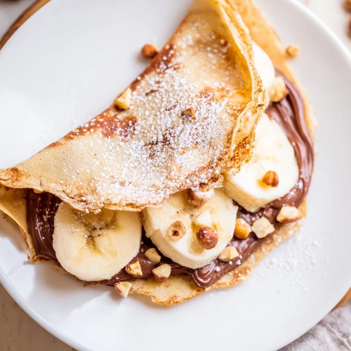 Golden-brown Banana Nutella Wrap, filled with melting chocolate and sweet banana slices, a rich dessert.