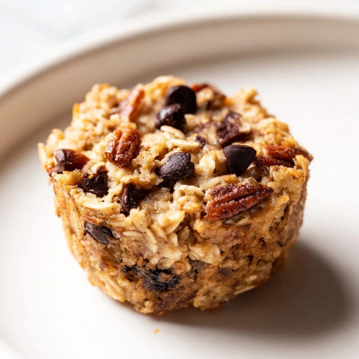 Fluffy baked oatmeal cups studded with chocolate chips, ready to eat for a delicious grab-and-go snack.