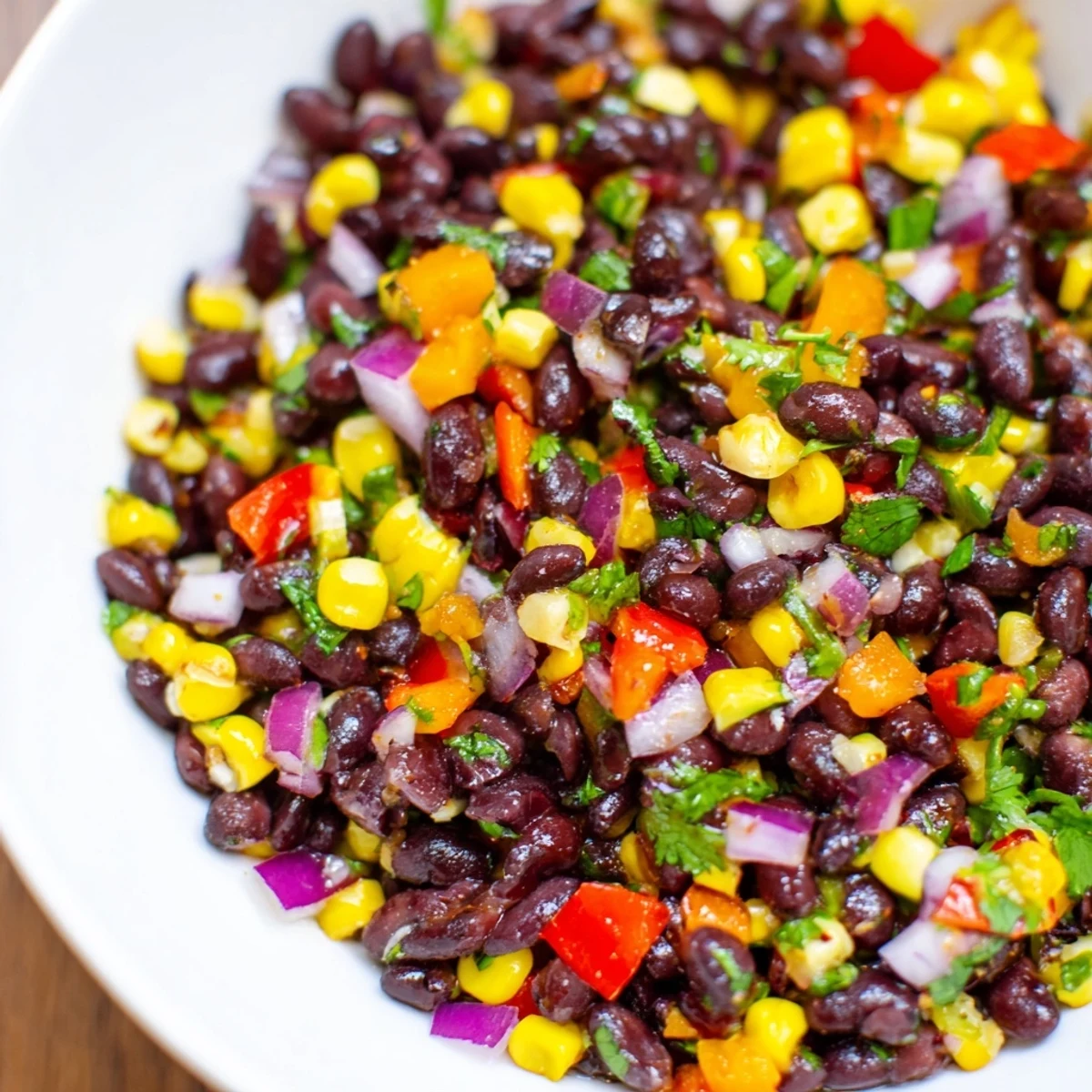 Close-up of a refreshing Southwest Black Bean Salad, full of texture and flavor, perfect for a light lunch.