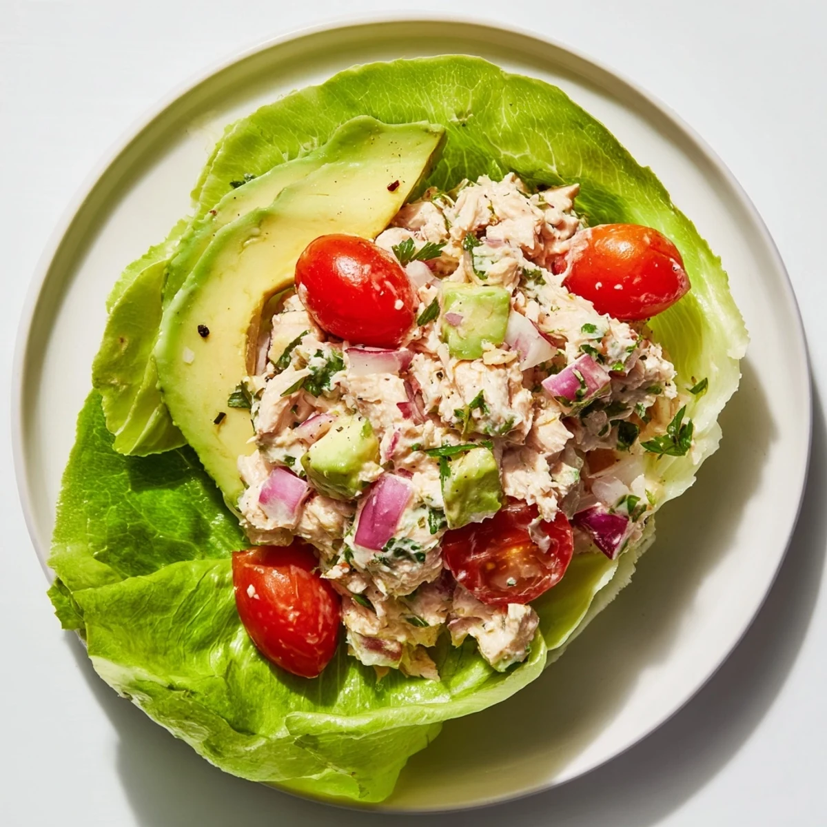 Creamy tuna salad nestled in cool butter lettuce, creating delicious Tuna Salad Lettuce Wraps.