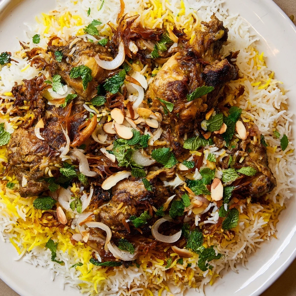 Aromatic Kuwaiti Biryani rice: a close-up picture of fragrant, layered rice with tender meat and spices.