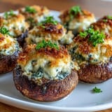 Air fryer stuffed mushrooms bursting with creamy spinach and cheese filling, golden and crisp on top. A perfect vegetarian appetizer for any gathering.