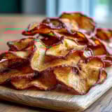 Golden cinnamon sugar apple chips, perfectly crisp and air-fried for a healthy snack.  