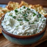 Protein-packed cottage cheese ranch dip with dill and chives, paired with crisp carrots, celery, and bell peppers.  