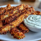 Tangy dill pickle fries, perfectly crispy, ready for dipping in zesty mayo.