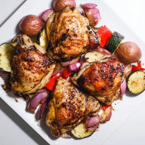 Golden, roasted Black Garlic and Balsamic Chicken Sheet Pan, with tender vegetables perfect for a weeknight dinner.