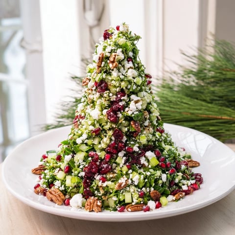 Cranberry & Feta Cheese Tree Dip Salad: A holiday appetizer shaped like a festive tree, ready to be enjoyed.