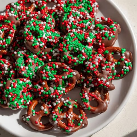 Warm, gooey Air Fryer Christmas Pretzel Bites with red and green sprinkles, ready to be enjoyed.