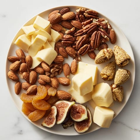 Lush charcuterie board features the Gilded Acorn: a medley of nuts, cheeses, fruits, and crackers.