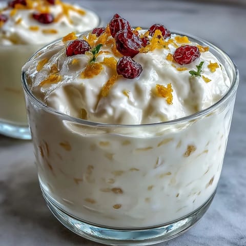 Creamy lemon fool served in a clear glass, garnished with zesty lemon peel and a rustic spoon.