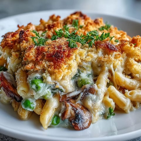 A fork lifts cheesy pasta packed with carrots, peas, and corn from a white baking dish.