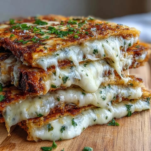 Two halves of a Brown Butter Garlic Naan Grilled Cheese sit beside a bowl of cooling yogurt dip.