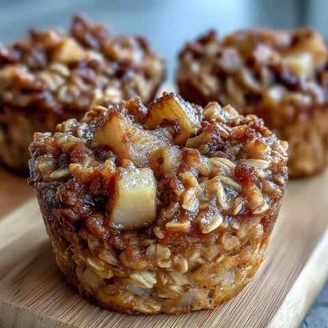 Twelve golden Vegan Apple Cinnamon Baked Oatmeal Cups sit on a wire rack, cooling after baking.
