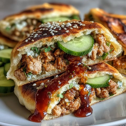 Warm naan pockets overflowing with Korean turkey filling and creamy gochujang mayo.