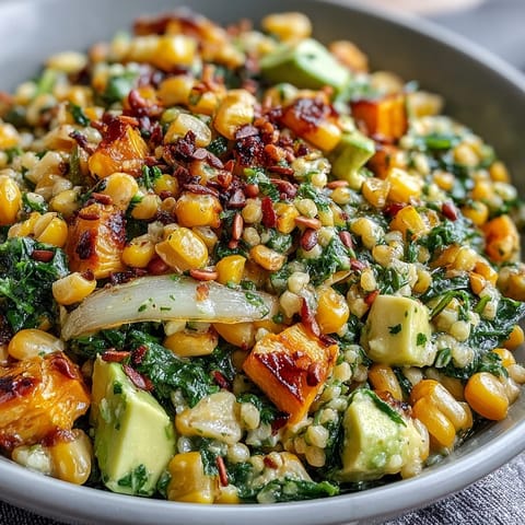 Vibrant vegan chili lime street corn salad with chickpeas, sweet corn, and zesty dressing, topped with fresh cilantro and avocado.