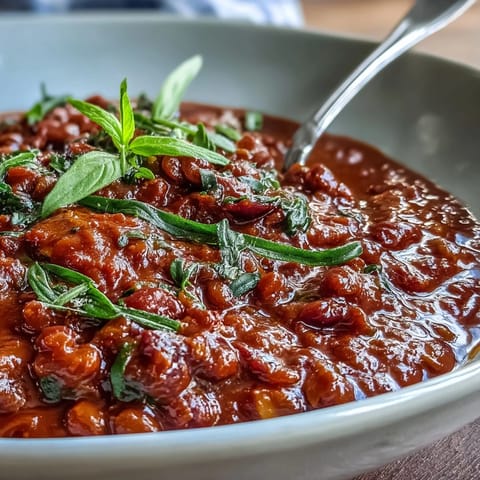 Rich tomato-based lentil Bolognese with tender vegetables spooned over vibrant spiralized zucchini and carrot noodles.  
