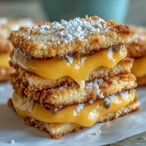 Delicate sugar cookies filled with tangy passionfruit curd, perfect for a refined teatime treat.