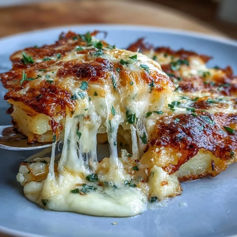 Crispy-edged Yukon Gold potatoes layered with fragrant cream, nutmeg, and three cheeses in a bubbling French-inspired side dish.  