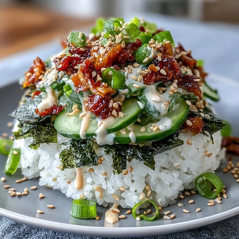 Colorful sushi bowl loaded with avocado, nori strips, and optional sashimi for a fresh, satisfying meal.  