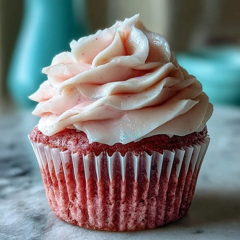 A tray of pink velvet cupcakes with creamy swirls of tangy cream cheese frosting, perfect for Galentine's Day celebrations.