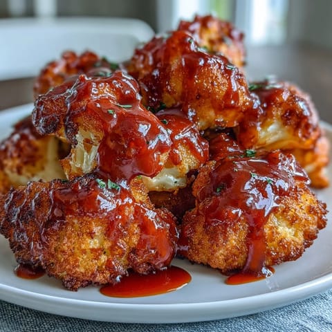 Air fryer cauliflower wings tossed in spicy Buffalo sauce, golden and crispy for a crowd-pleasing appetizer.  