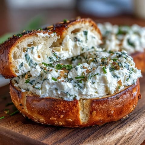 Garlic Herb Protein Bagels with Cottage Cheese Spread served on a rustic wooden board, golden-brown and aromatic, ready for a high-protein breakfast.