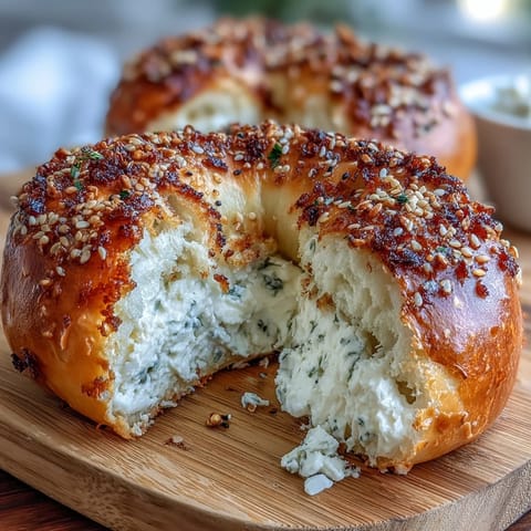High-protein Greek yogurt bagels topped with everything seasoning, golden and chewy with a soft interior.