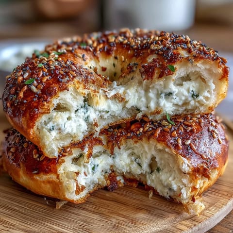 Soft, chewy homemade bagels with Greek yogurt, brushed with egg wash and generously sprinkled with everything seasoning.
