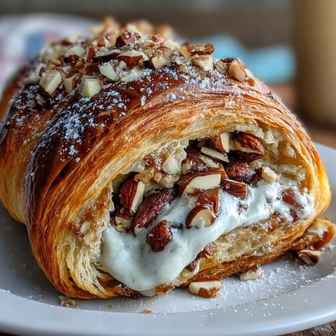 Flaky sourdough rolls filled with almond cream, golden and dusted with powdered sugar for a bakery-style treat.